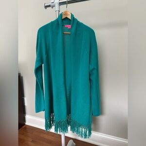 Lilly Pulitzer Maldives Green Tatum Cardigan with Fringe XL